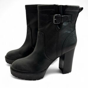 Veronica Beard's Hannigan Leather Buckle Heeled Ankle Booties Size 9.5 Black
